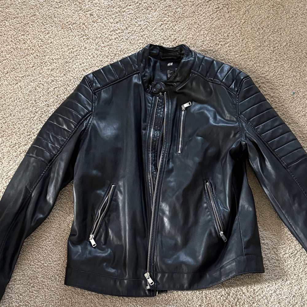 H&M Men's Black Leather Biker Jacket